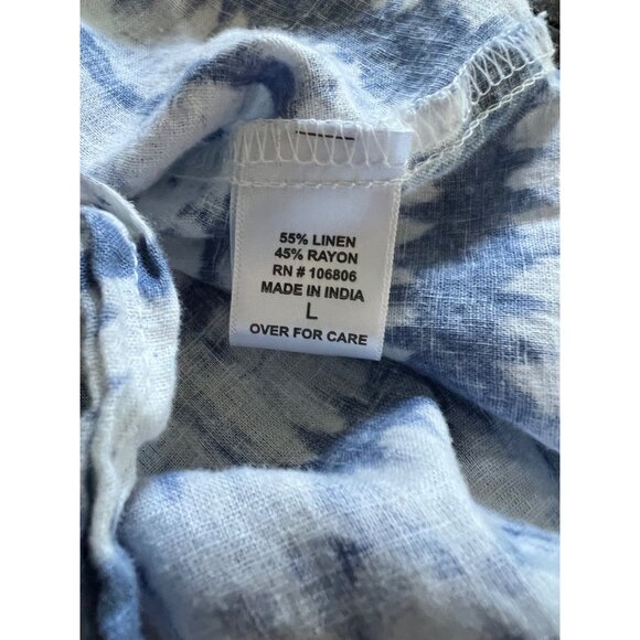 Emily Daniels Blue White Blouse Tunic Top Linen Blend Large Coastal Summer Prep - Picture 7 of 9